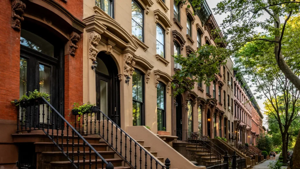 A street view of townhomes in New York City during summer. ATTYX HVAC