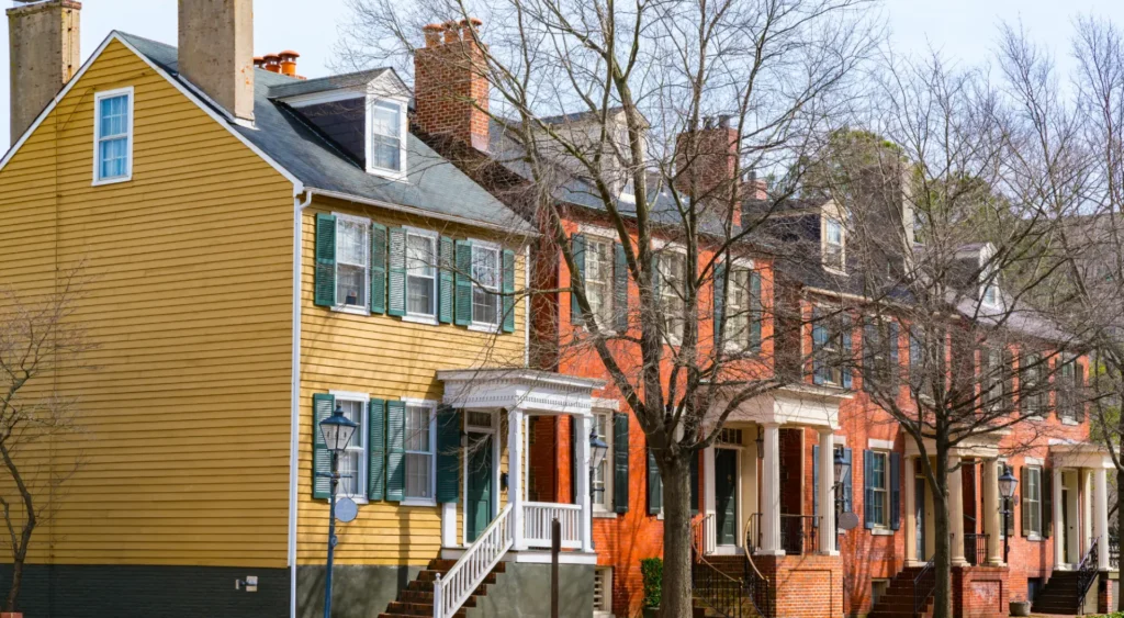 Townhomes in Virginia on a sunny Fall day. ATTYX Roofing